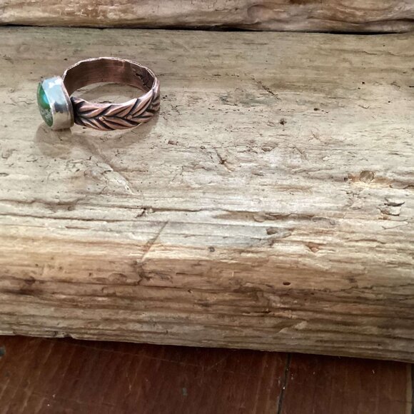 Sterling Silver, Copper and Turquoise Stackable Ring - Picture 5 of 6